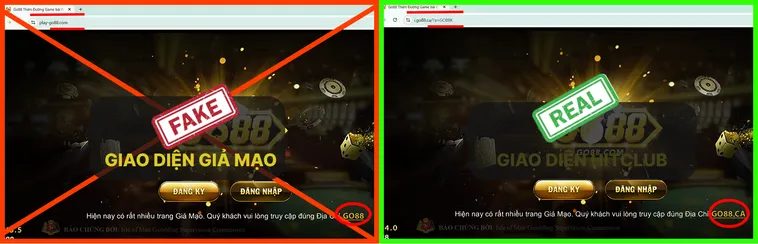 Khi truy cập, link thật Go88.com tải nhanh và ổn định, còn link giả Go88.com thường chậm và xuất hiện pop-up.